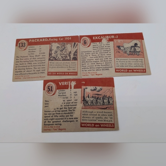 1954 Topps Car Card Set 3 Veritas, Packard, Excalibur J Sports Cars - Picture 7 of 7